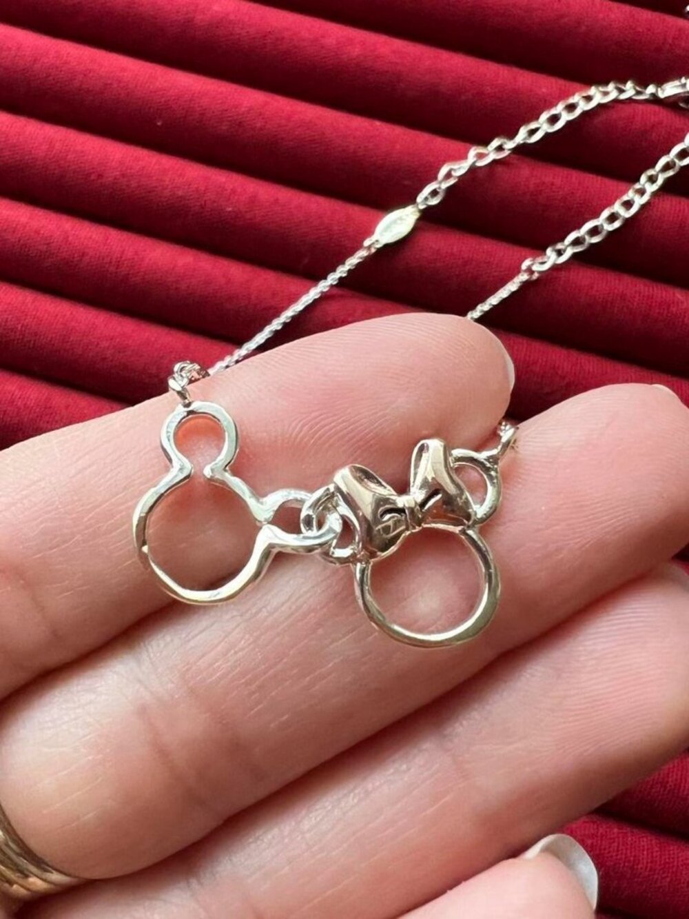 Disney Mickey and Minnie Silver Tone Necklace